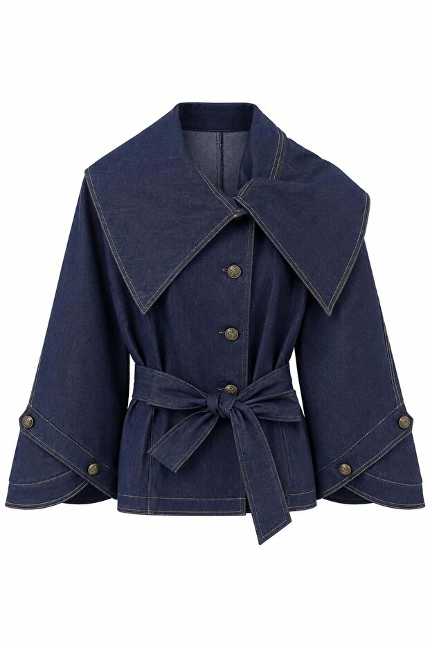 Designed Denim Jacket with Sleeve-Collar Detail