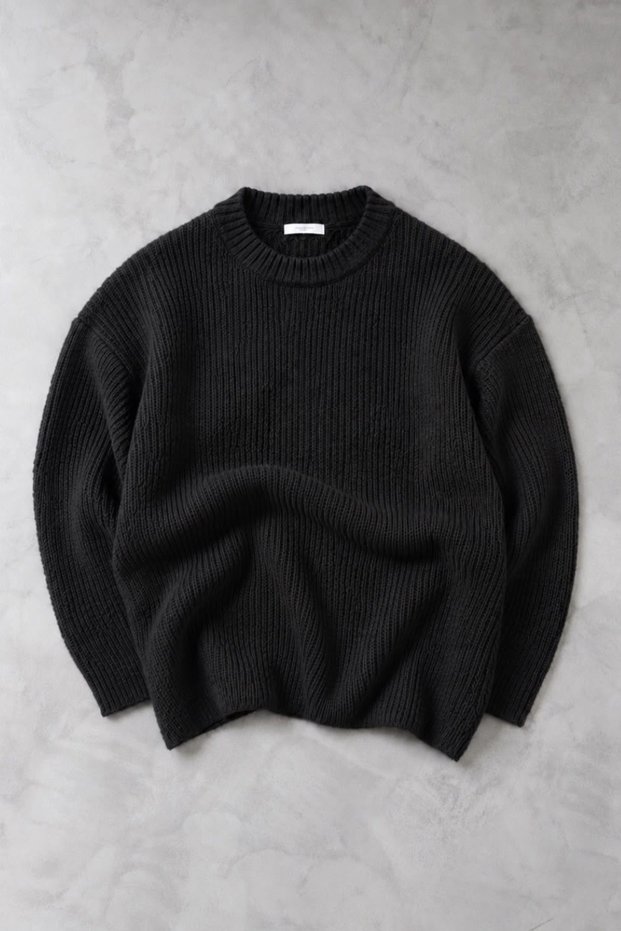 Men's Regular Soft Textured Crew Neck Winter Knit Sweater - Black