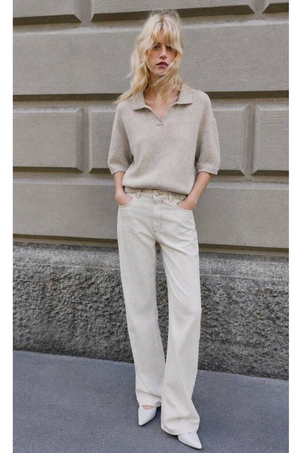 Short Sleeve Polo Neck Knitwear Sweater