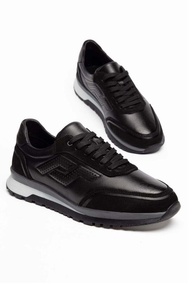 Genuine Leather Men's Casual Shoes Black Nubuck Printed Leather