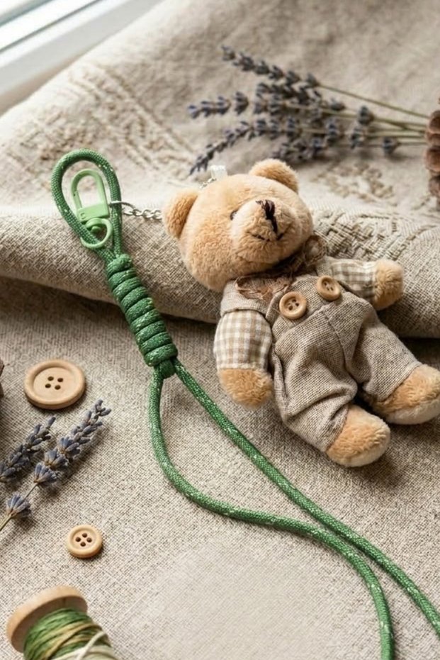 1 Piece Green 4 mm Charm Drawstring Bag Ornament with Cloth-Covered Teddy Bear Bag Charm Phone Lanyard Phone Ornament Tablet Ornament Thermos Keychain