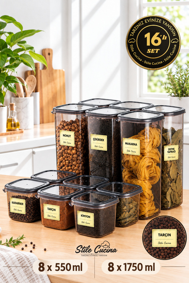 Square Food Storage Container with Label Gift Set of 16 8X(0.55 Liter, 1.75 Liter)