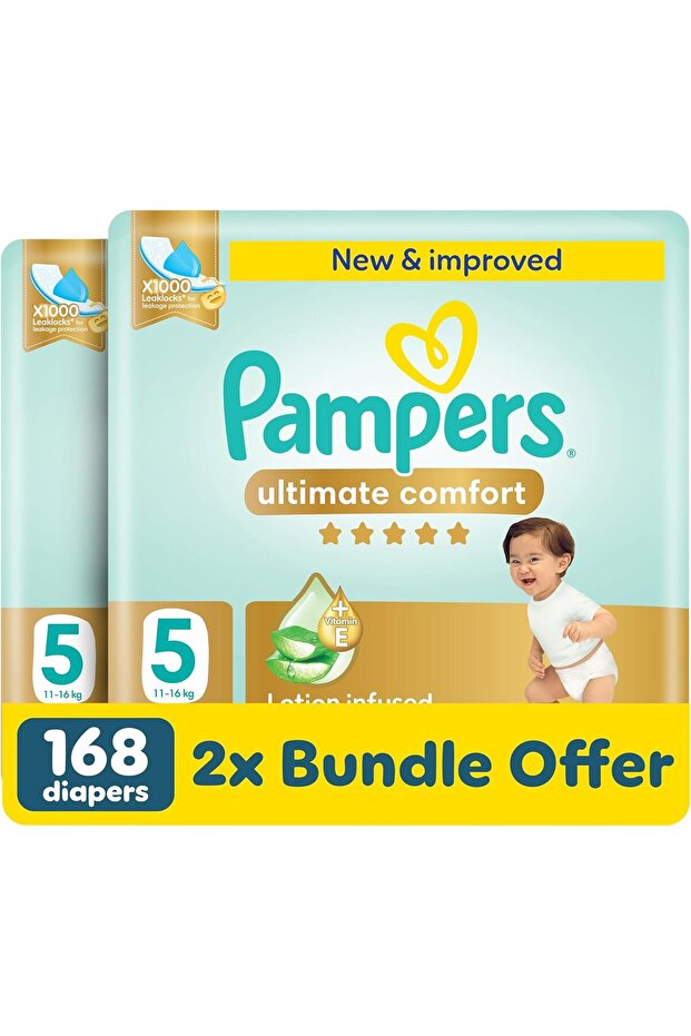 Ultimate Comfort Premium Taped Diapers 11-16kg Size 5 Box 168 Count