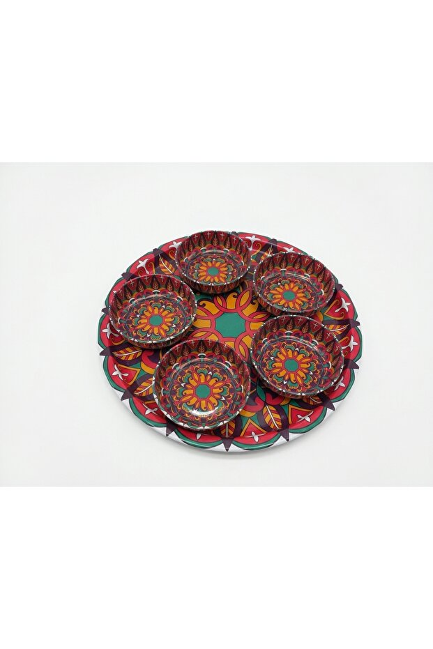 Authentic Patterned 6-Piece Presentation Set: 5 Snack Bowls, Sauce Bowls - 1 Oval Presentation Tray