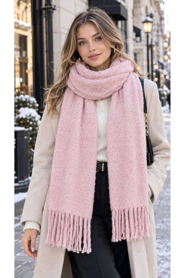 Pink Lux Puff Tasseled Soft Textured Thick Women's Shawl