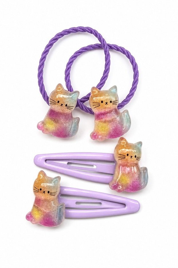 Figured hair clip set (purple cat)