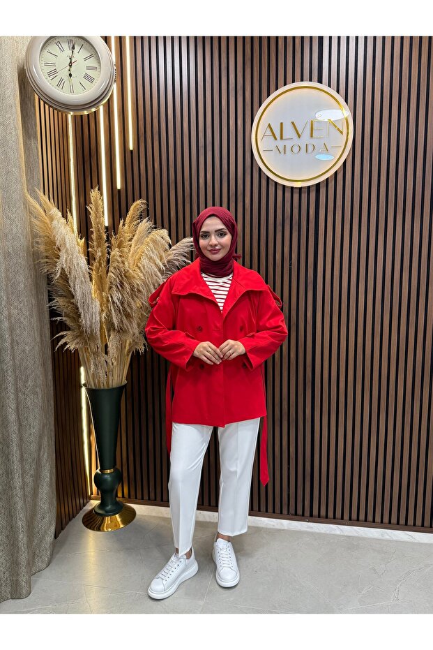 Viona Premium Waterproof Belted Oversize Trench Coat | Red