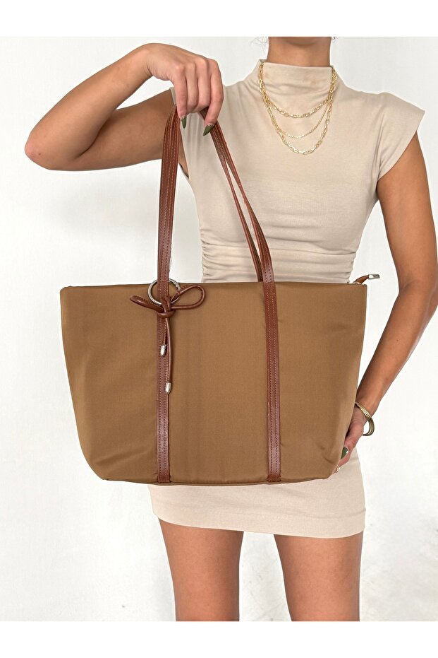 Daily Shoulder and Hand Bag with Bow Detail, Waterproof Zipper, Large Internal Volume, and Internal Pocket