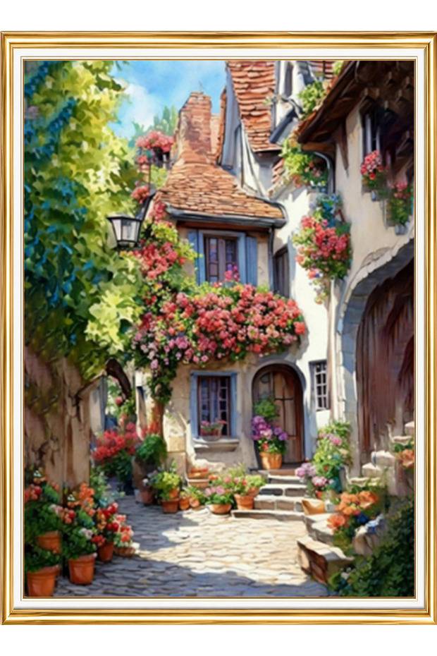 Diamond painting puzzle kit, flowery stone street 30x40 cm mosaic