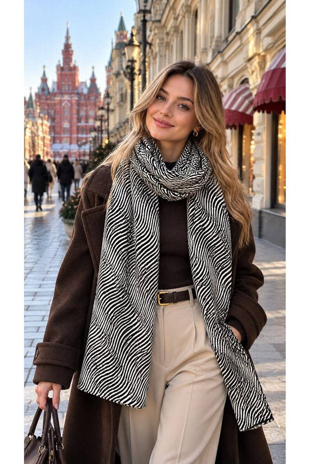 Black Striped Patterned Tassel Women's Shawl 90X180 cm