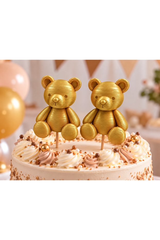Teddy Bear Cake Decoration Set of 2 – Birthday Cake Decoration with Sticks