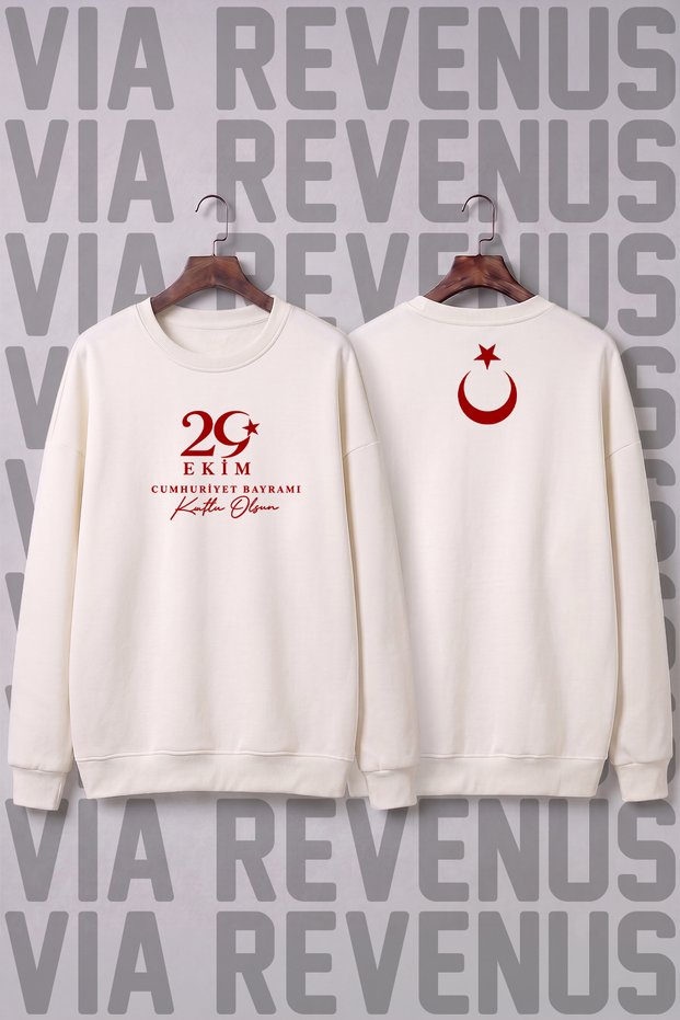 29 October Printed Wide Fit Crew Neck 100% Cotton Basic Sweatshirt