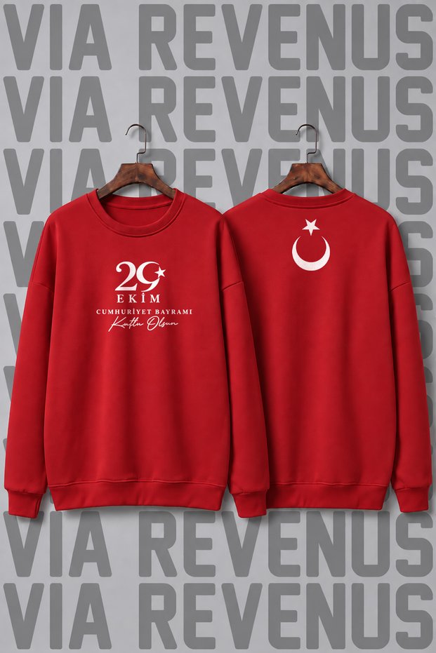 29 October Printed Wide Fit Crew Neck 100% Cotton Basic Sweatshirt