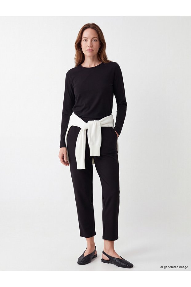 Özmarka New Season Black Women's Trousers with Elastic Waist