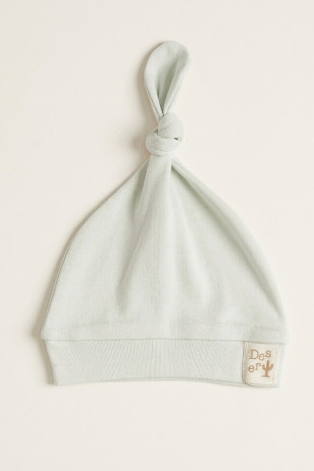 Interlock Desert Cactus Embroidered 0-6 Months Top-Tie Knotted 100% Cotton Baby Beanie Hat
