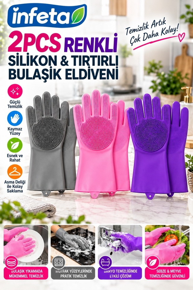 2 Pieces of Silicone Serrated Dishwashing Gloves with Brush Cleaning Gloves