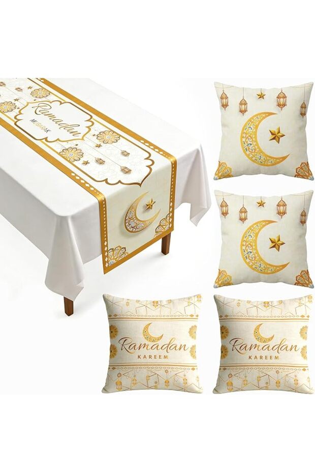Table Runner and 4 Pcs Pillow Covers Decorations for Home Set Table Decoration Table Runner for Dini