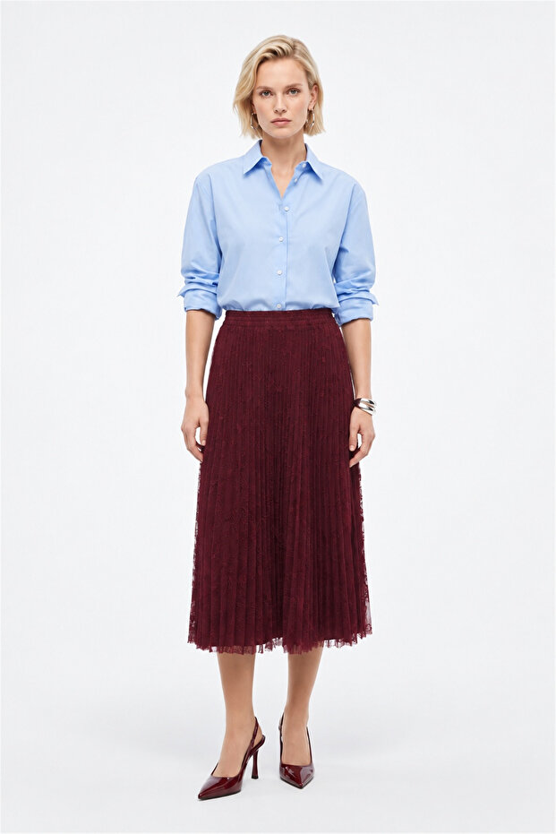 Pleated Lace Midi Skirt
