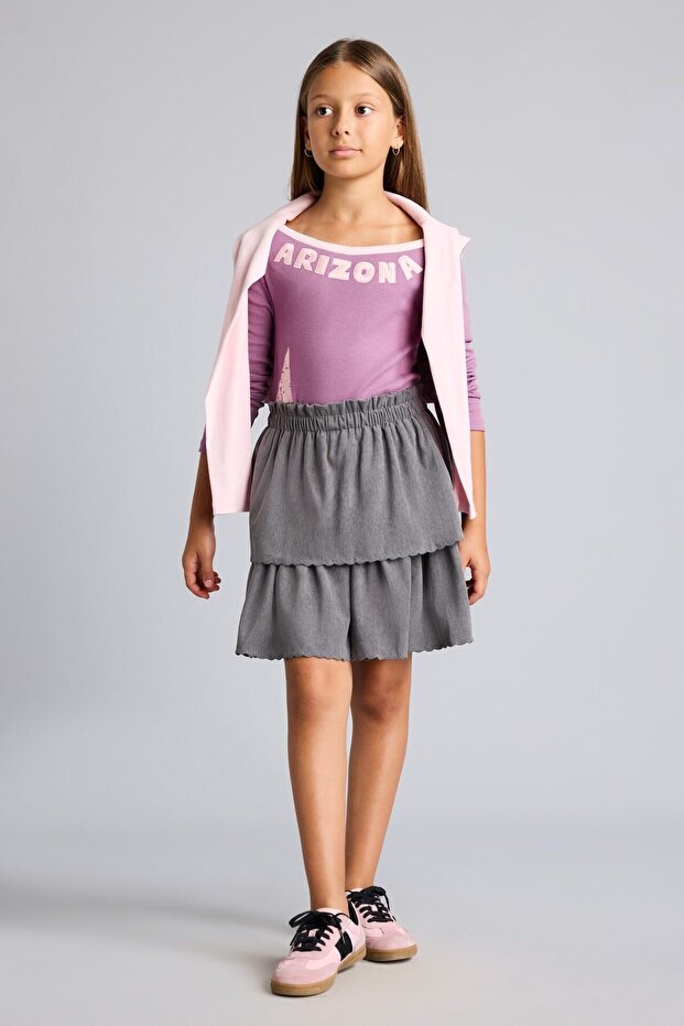 Elastic Waist Layered Ruffled Corduroy Skirt for Girls I1162A826Wn