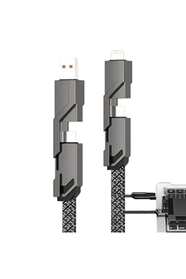 كابل شحن سريع 4 في 1 65 واط، مضفر 200 سم USB-C الى USB-A، لجوالات ايفون واندرويد والتابلت ومزامنة ال