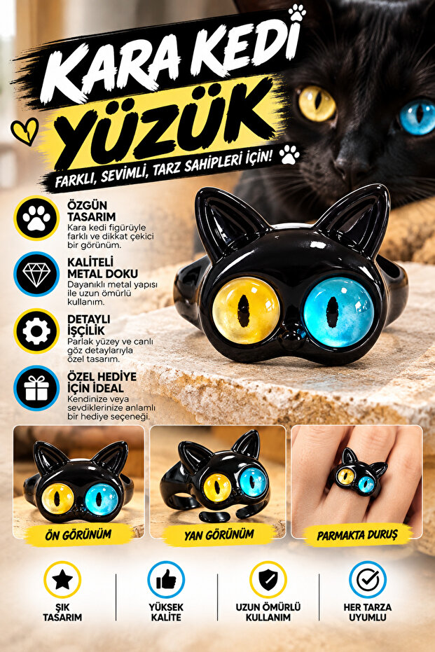 Cat Ring and Many Kittens Model Colorful Cute Cat Figured Adjustable Ring