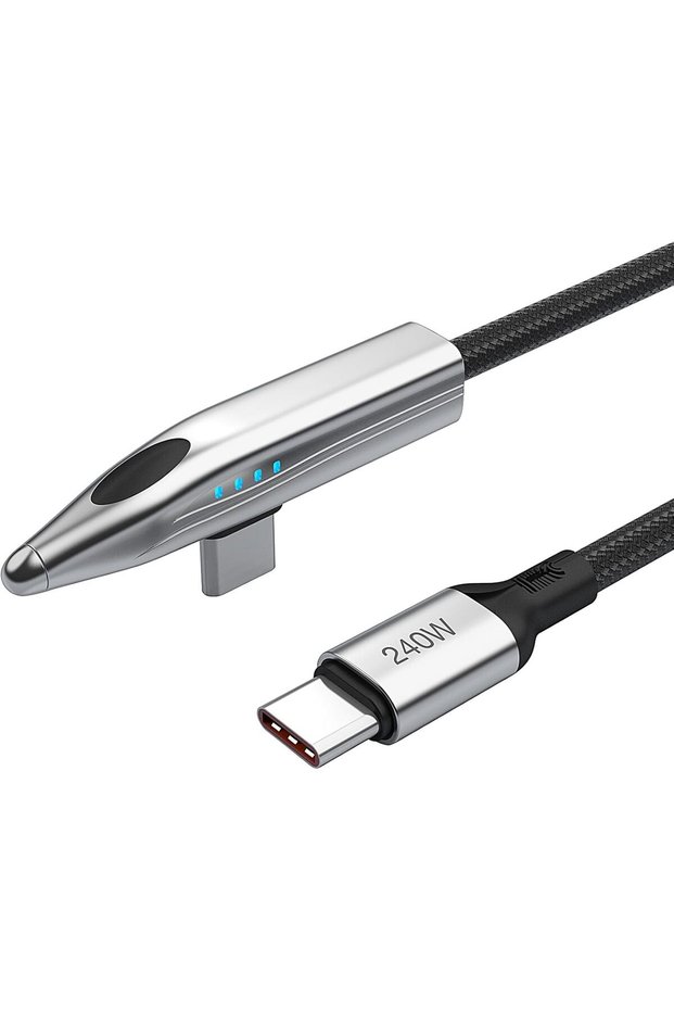 كابل USB C بقوة 240 واط، كابل شحن سريع USB C إلى USB C بزاوية قائمة بذاتها وشكل طائرة فريد، مستدير N