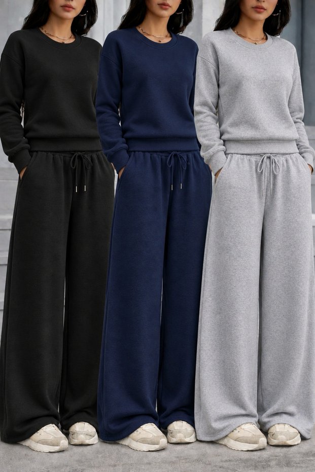 3 (Pieces) Winter Plain Black Gray Navy Blue Casual Women's Sweatpants