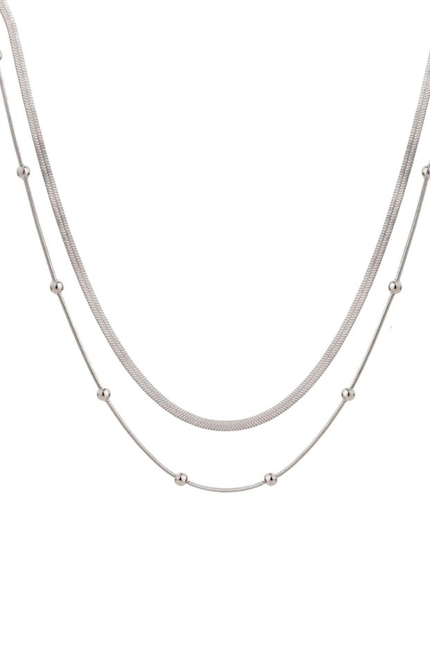 Silver 2-Piece Steel Italian Dorika Silver Chain Necklace
