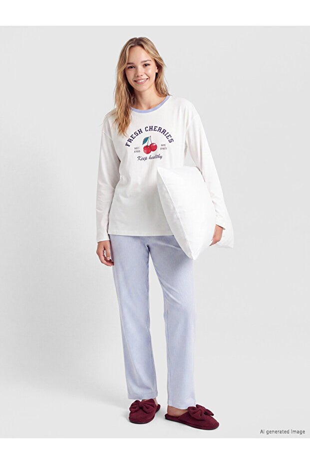 Esvab • Modern & Distinctive Zero Roba Collar Printed Women's Pajama Set