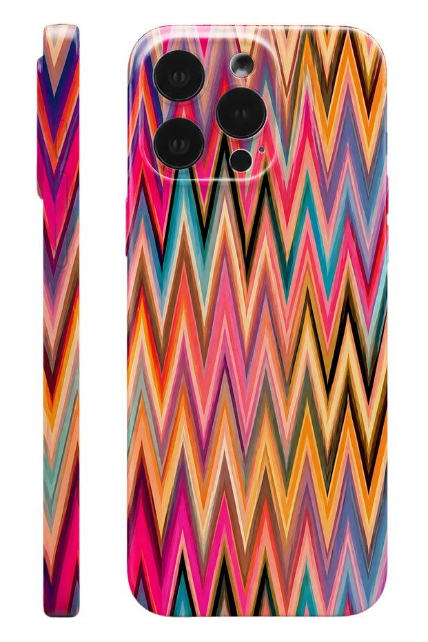 iPhone 15 Pro Max Rainbow Zigzag Protect Slim Glossy Full Covering Print Camera Protected Phone Case