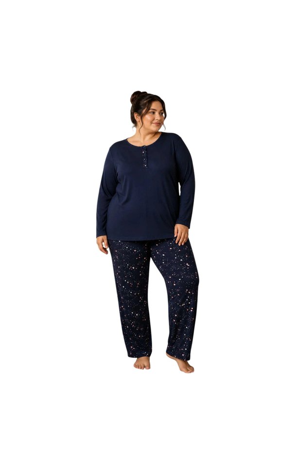 C840-905 Women's Plus Size Viscose Long Sleeve Pajama Set