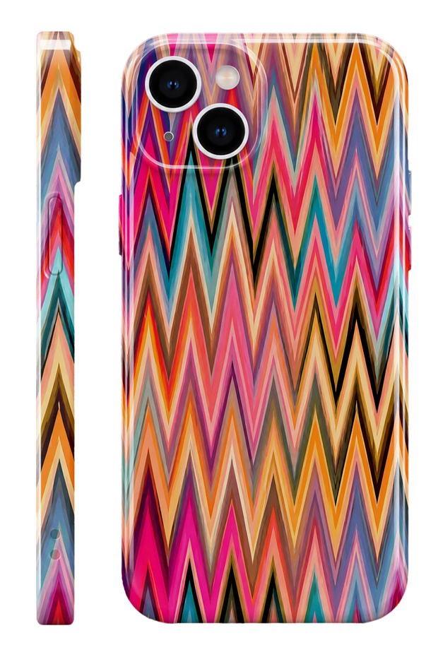 iPhone 14 Rainbow Zigzag Protect Slim Glossy Full Covering Print Camera Protected Phone Case