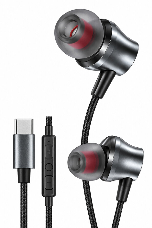 SF0365 Type-C Stereo Wired Earphones with Microphone & In-Line Control - Black