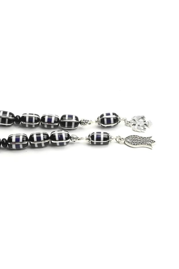 Blue White Galalith and Oltu Stone Zaza Rosary