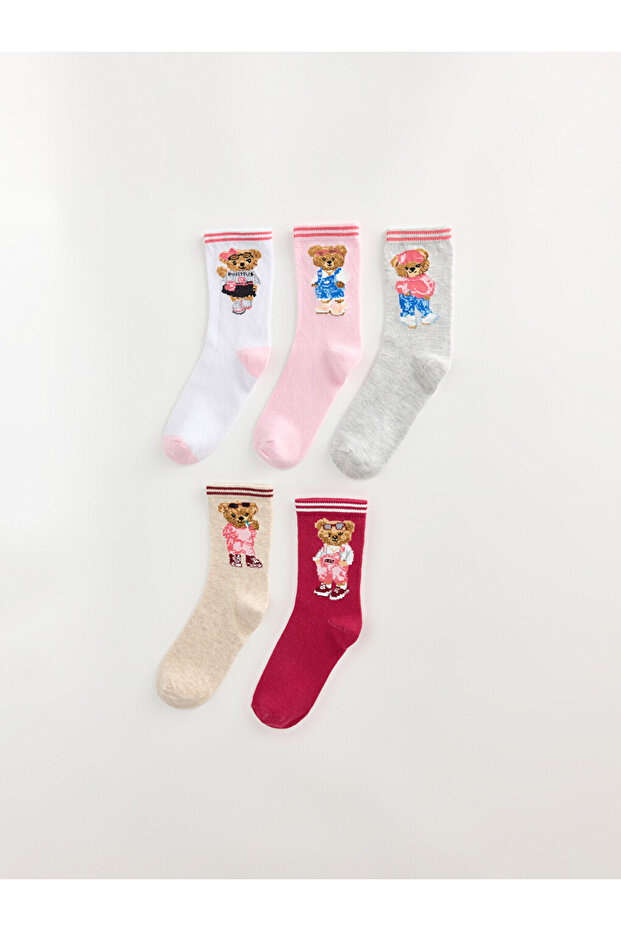 Esvab • Modern & Distinctive Embroidered Girls' Socks, Pack of 5