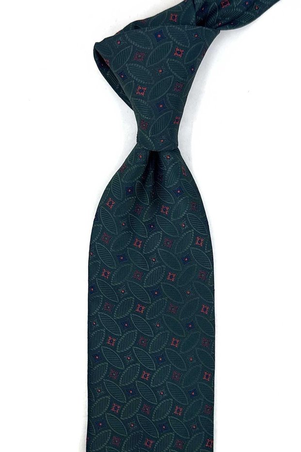 Green Motif Pattern Classic Tie with Handkerchief Kk13984