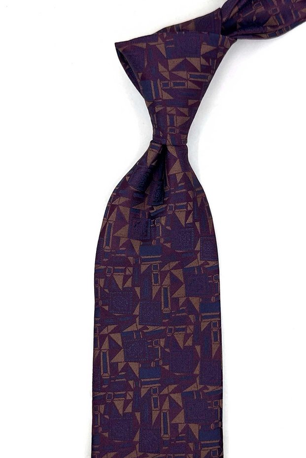 Classic Tie with Plum Motif Patterned Handkerchief Kk14041