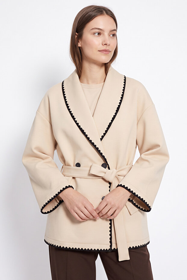 Edge-Stitched Scuba Jacket 202717 - Beige