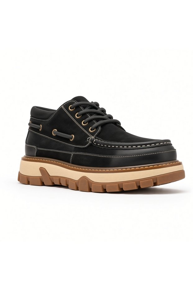 Kemal Aygün-Guja Men Men's Leather Casual Shoes – Moc Toe, Cream Platform Sole