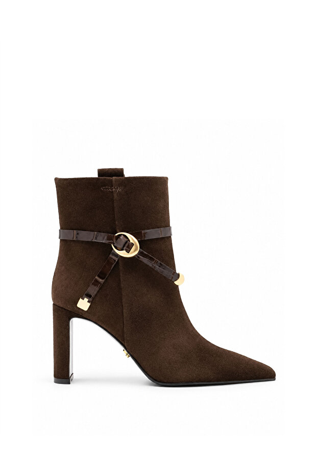 Genuine Leather Pointed Toe Women's Boots 381 Brown Suede