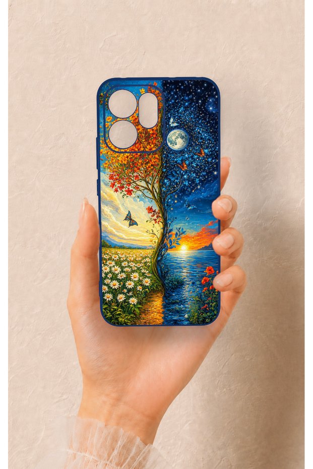 Oppo Reno 14F Compatible Silicone Case with Sky and Earth Pattern