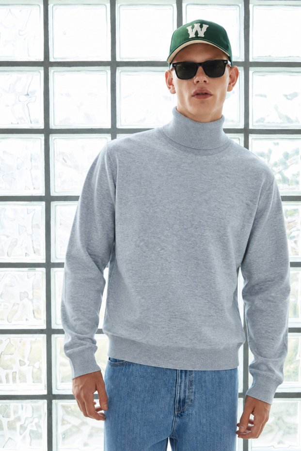 Men's Turtleneck Basic Knitwear Gray Sweater