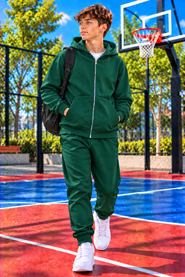 Boys' Zippered Hooded Rubberized Track Suit with Rubberized Legs