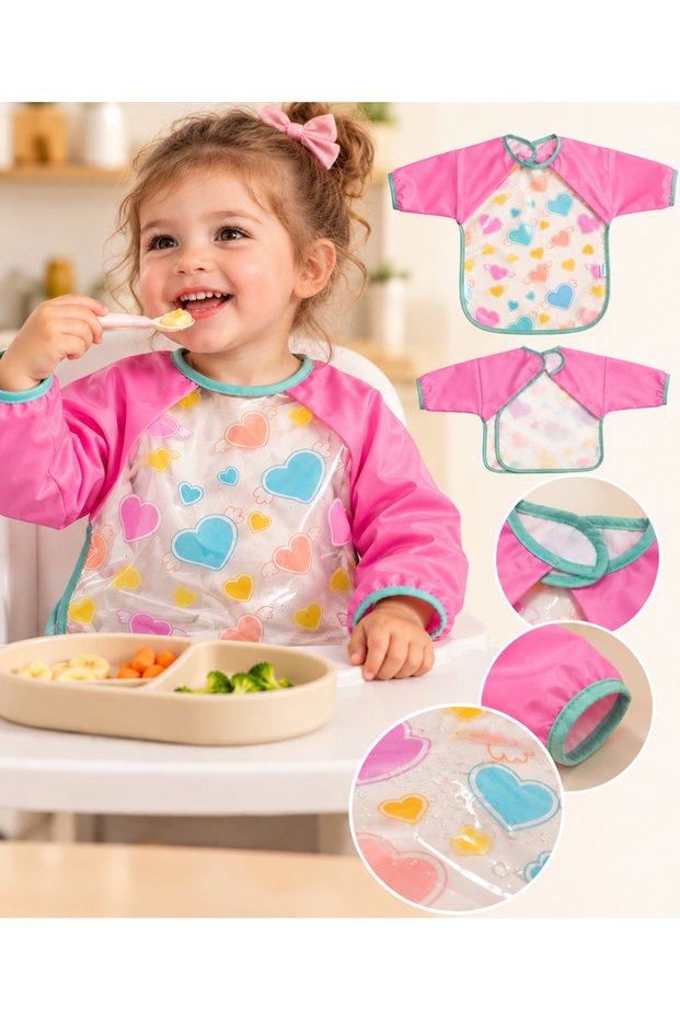 Baby Food Bib 0-3 Years Old Liquid-Proof Pink Patterned