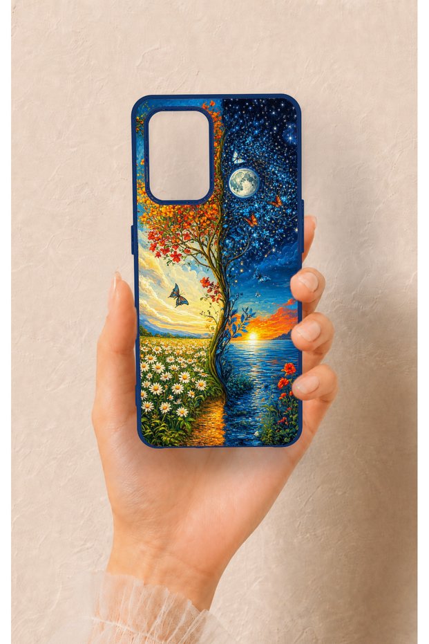 Oppo-A74 Compatible Silicone Case with Sky and Earth Pattern
