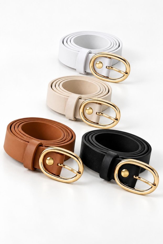 Set of 4 Dora Women's Oval Gold Buckle Trousers Dress Jacket Shirt Skirt Belt