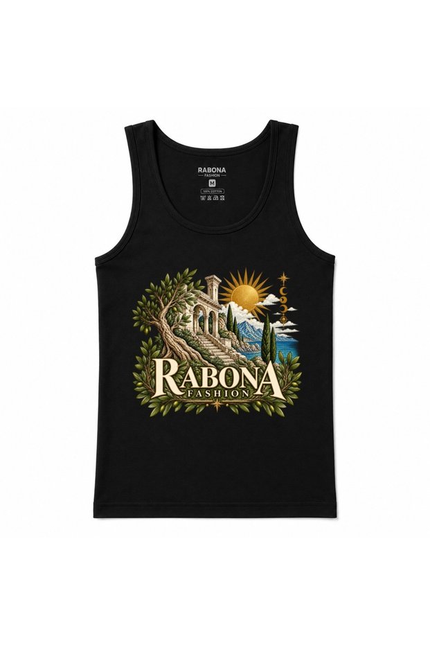 Rabona Mediterranean Heritage Olive & Sun Graphic Tank Top