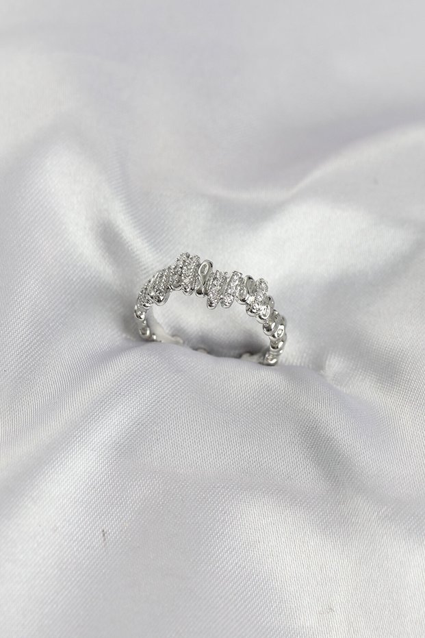 Silver Color Brass Rhythm Model Zircon Stone Women's Ring