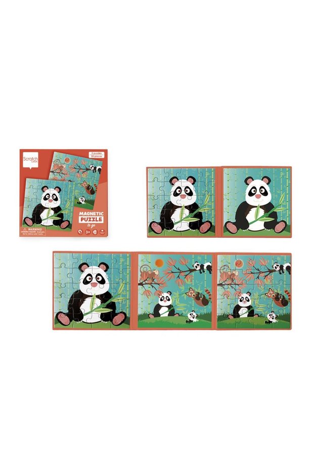 Magnetic Puzzle Book To Go Panda, 2 x 20-Piece Travel Puzzles