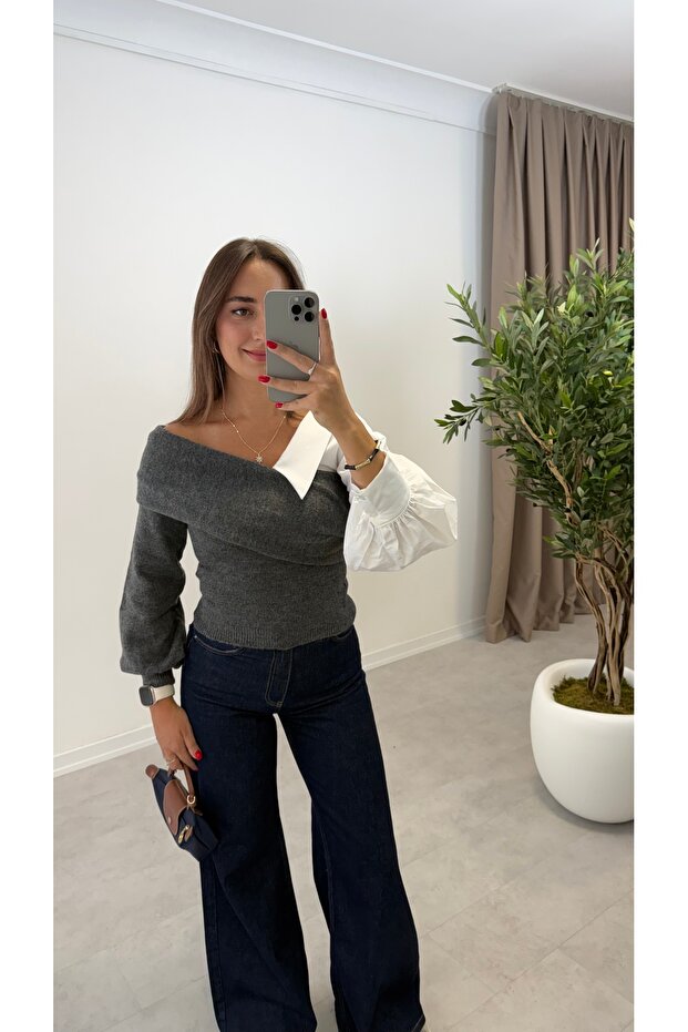 Knitwear Sweater with Collar Shirt Detail